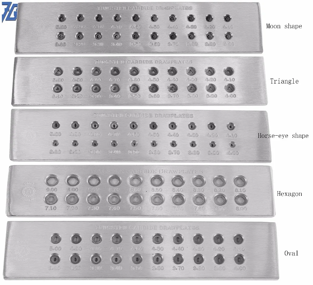

Good quality !!! Tungsten Carbide Wire Drawplate for Jewelry Making Moon Horse-eye Hexagon Oval Triangle Shape Drawplate