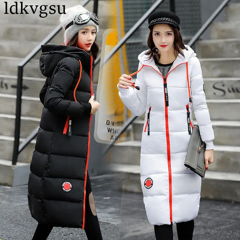 

2019 Fashion Winter Jacket Long Warm Parkas Women Cotton Coat Long Sleeve Hooded Solid Color Women Outerwear Plus Size A781