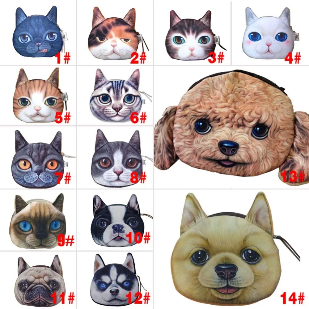 Cat Dog Pet Face Women Coin Wallet Purse Mini Bag Kids Coin Purse Pouch Women Wallets Coins Bags High Quality 