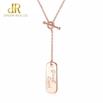 

DR Cute Gold plate 100% 925 Sterling Silver Pendant Necklaces Women Jewelry Mirror Polish Punk Style Plate Chain Necklace