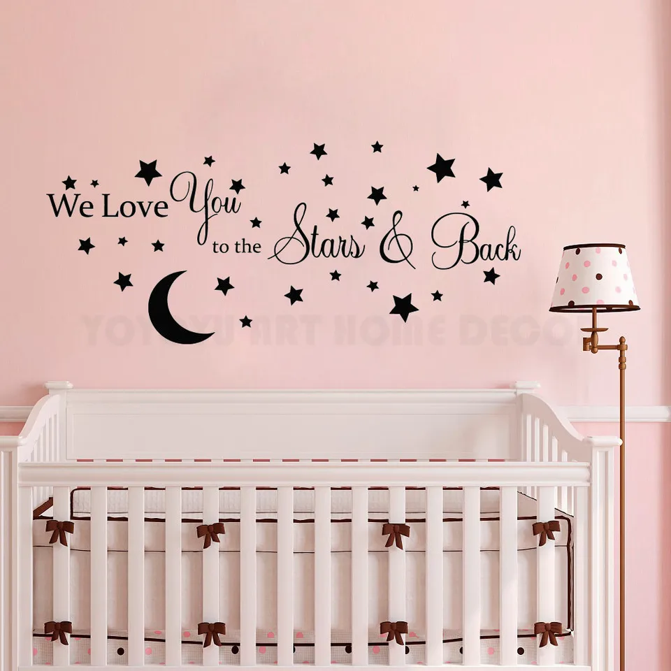 Moon And Stars Vinyl Wall Sticker Kids Boys Baby Bedroom Wall Art Decal Removable Vinyl Nursery Room Decor Wall Mural Ay1173 Wall Stickers Aliexpress