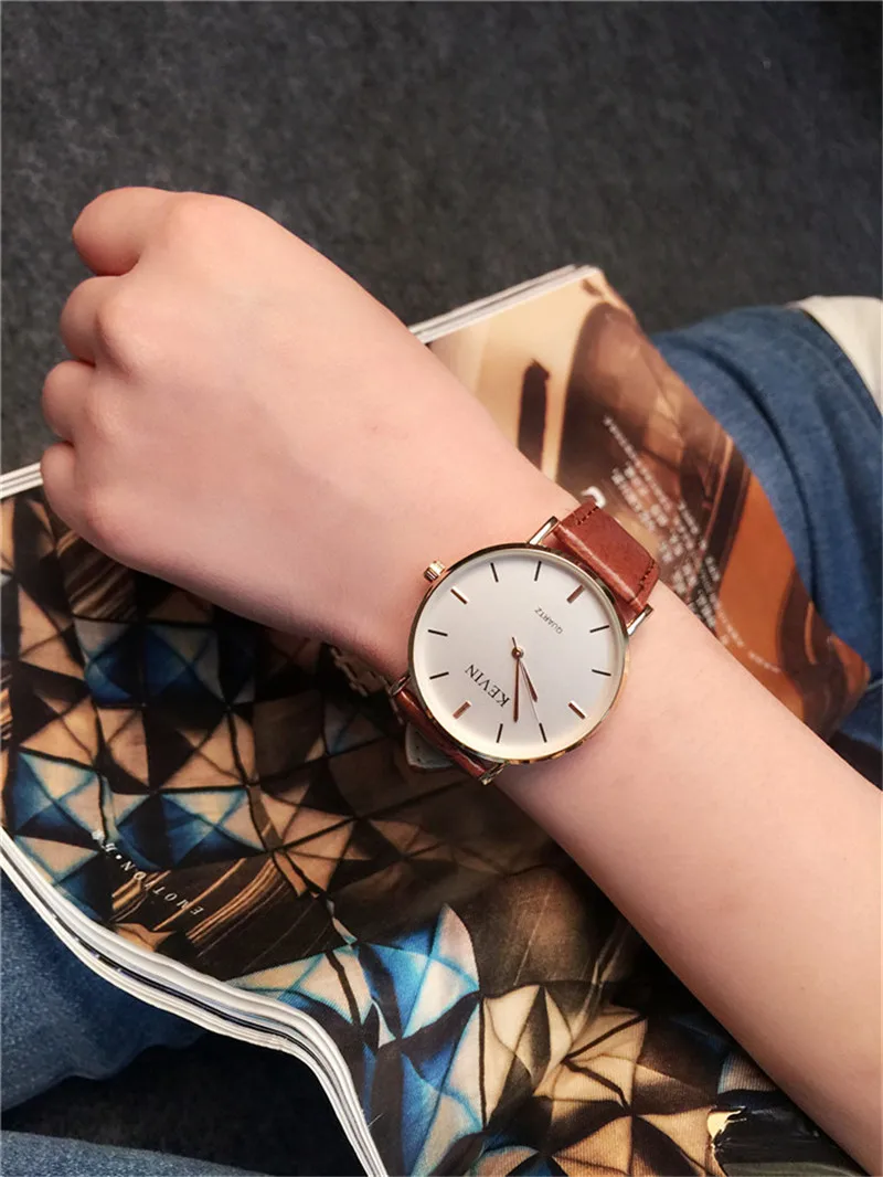 Роскошные брендовые модные хрустальные Женские часы Простой дизайн коричневый Натуральная кожа ремешок кварцевые наручные часы мужские