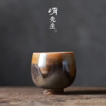 

Pure hand-made tea cup Master Cup Vintage tea pottery personal cup kungfu tea set crack glazed wood burning color Zen cup
