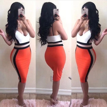 

2018 Elegant Women Chic Summer Spaghetti Strap Bandage Dress Patchwork Backless Sexy Pink Blue Orange Fashion Causal Vestidos
