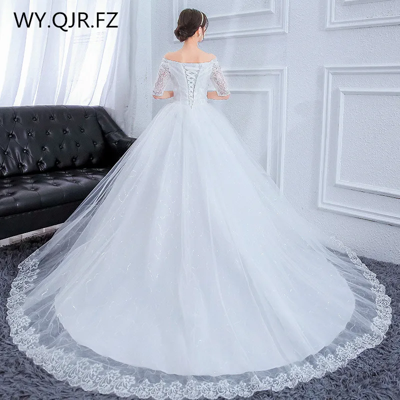 

YC-H79T#Boat Neck Trailing lace up long wedding party dress plus size Bride Wedding Toast dresses white wholesale women clothing