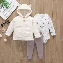 3PCS Infant Baby Clothing Sets Winter Bear zipper Coat Sweater+Pants+Bodysuit Newborn Baby Boy Girl Clothes Outfit 3-6M-24M