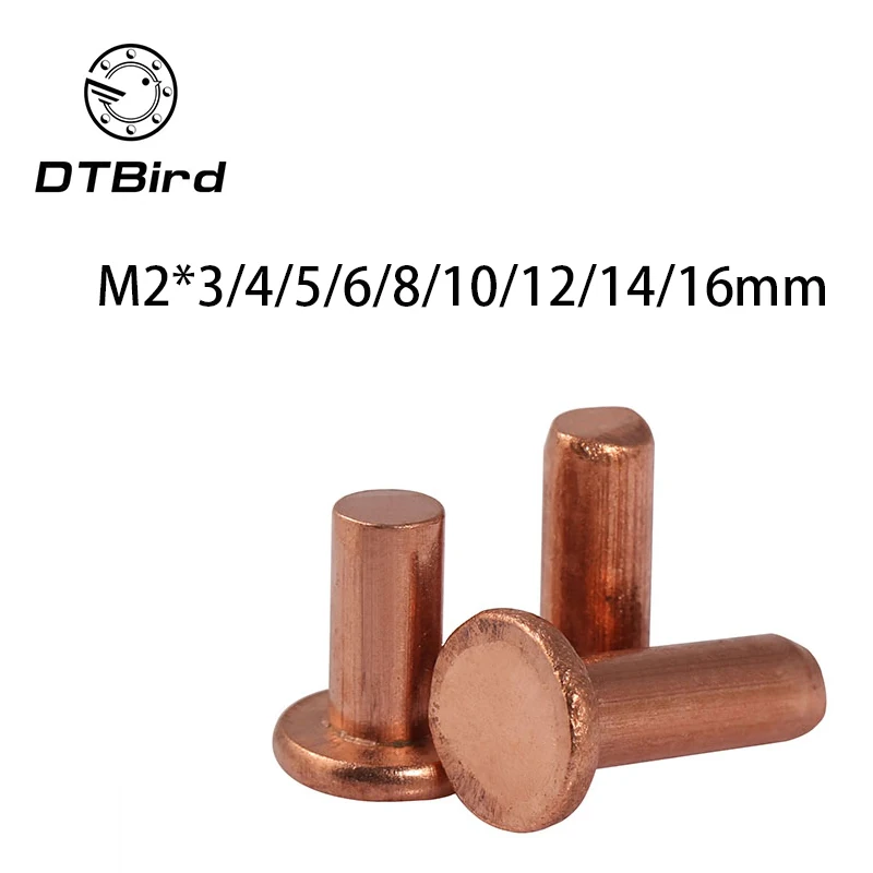 

50pcs M2x3/4/5/6/8/10/12/14/16mm Length flat head copper rivets horizontal brass solid percussion GB109 2017 hot sale