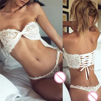 

YUFEIDA Sexy Bride White Lingerie Women Wrapped Chest Lace Underwear for Females Transparent Exotic Apparel Set Intimate