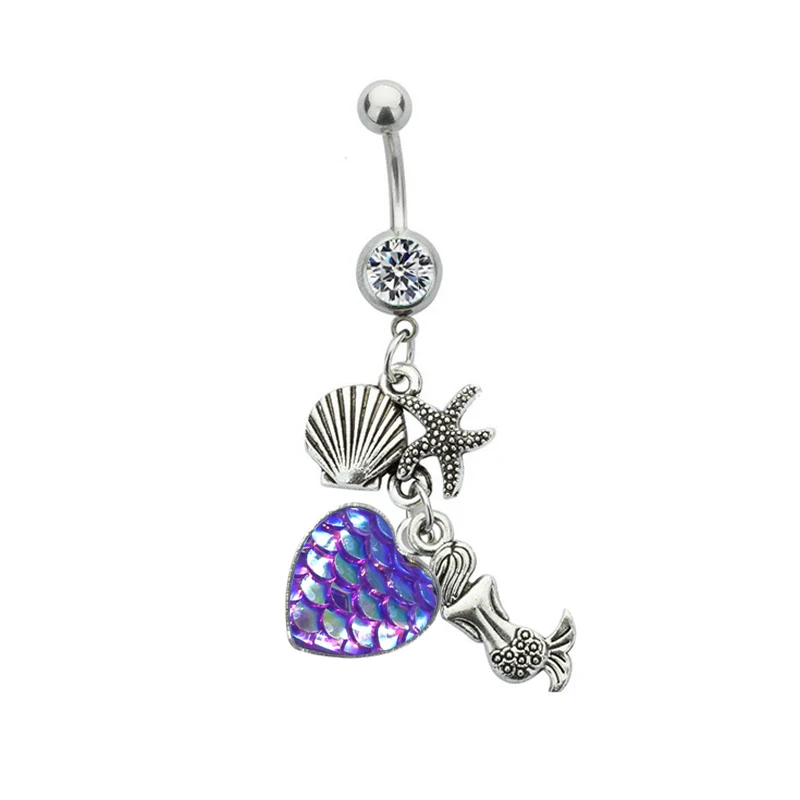 

1PC Neylanly Mermaid Pendant Jewelry Charm Silver Crystal Rhinestones Piercing Navel Belly Button Rings Body Piercing Jewelry