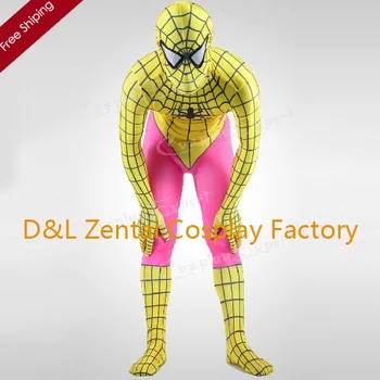 

Free Shipping DHL Yellow & Pink Spiderman Spandex Superhero Costume Full Body Lycra Spandex Super Hero Halloween Costume UDC1175