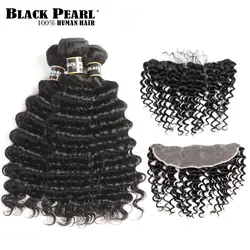 BlackPearl предварительно цветные бразильские глубокая волна не Реми человеческие волосы 3 пучка с 13x4 Закрытие Кружева Фронтальная Закрытие с