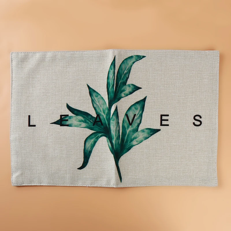 Single leaf Хлопковые льняные настольные салфетки с рисунком листьев, декоративные коврики для стола с тропическими растениями - Цвет: Single leaf
