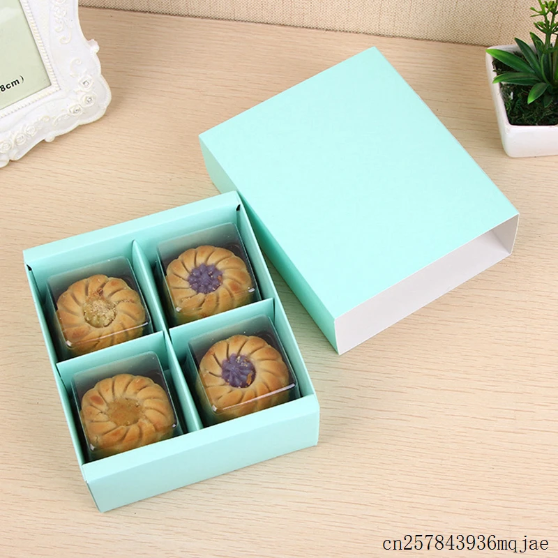 

100pcs 4 Grid Macaron Box Pastry Boxes Paper Gift Boxes for Biscuits Cookie Mooncake Packaging