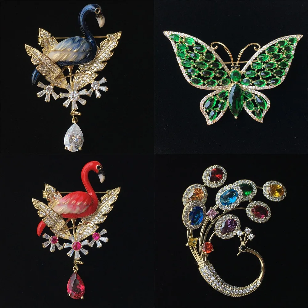 

ASNORA Fashion Brooch for Women High Quality Zircon Crystals Cute Butterfly Peacock Flamingo Snake Animals Brooch Party Gifts