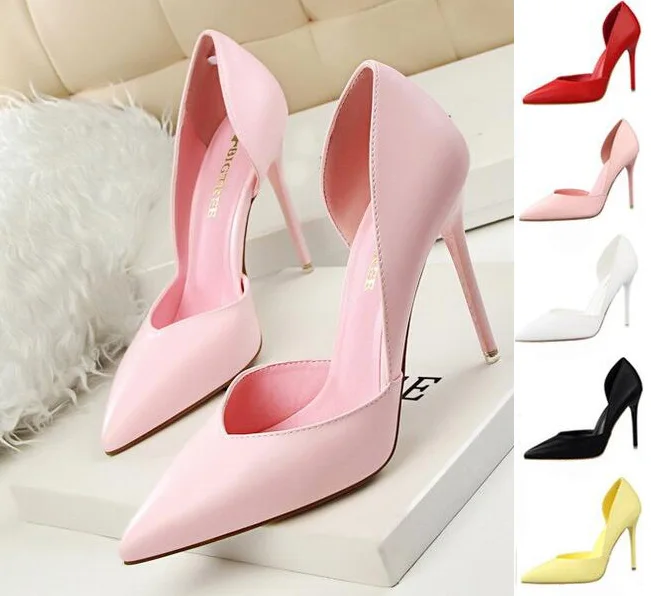 

2019 spring summer New women sexy elegant pointed toe office lady leather candy color super high heels shoes woman pumps