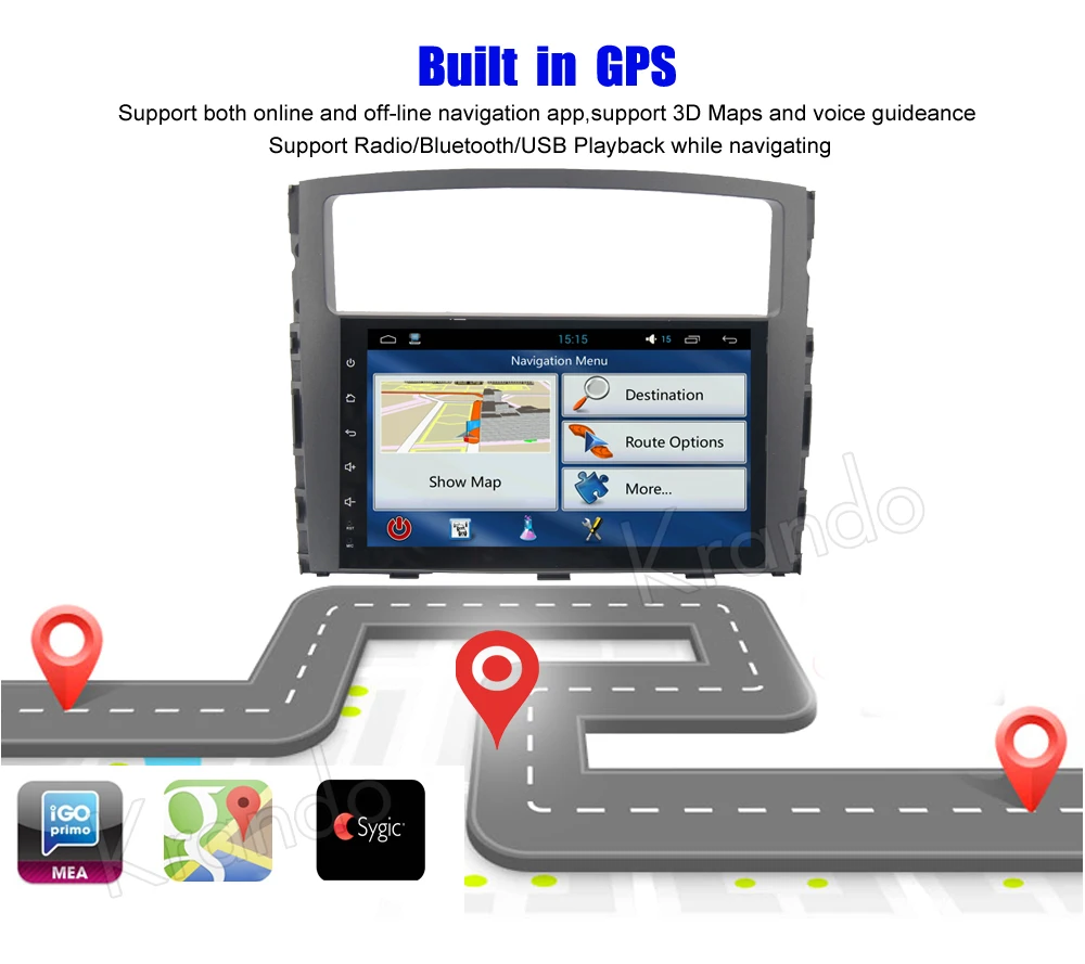 Best Krando Android 7.1 9" (no dvd) car audio navigation gps for Mitsubish Pajero 2006-2011 radio multimedia entertainment system 4