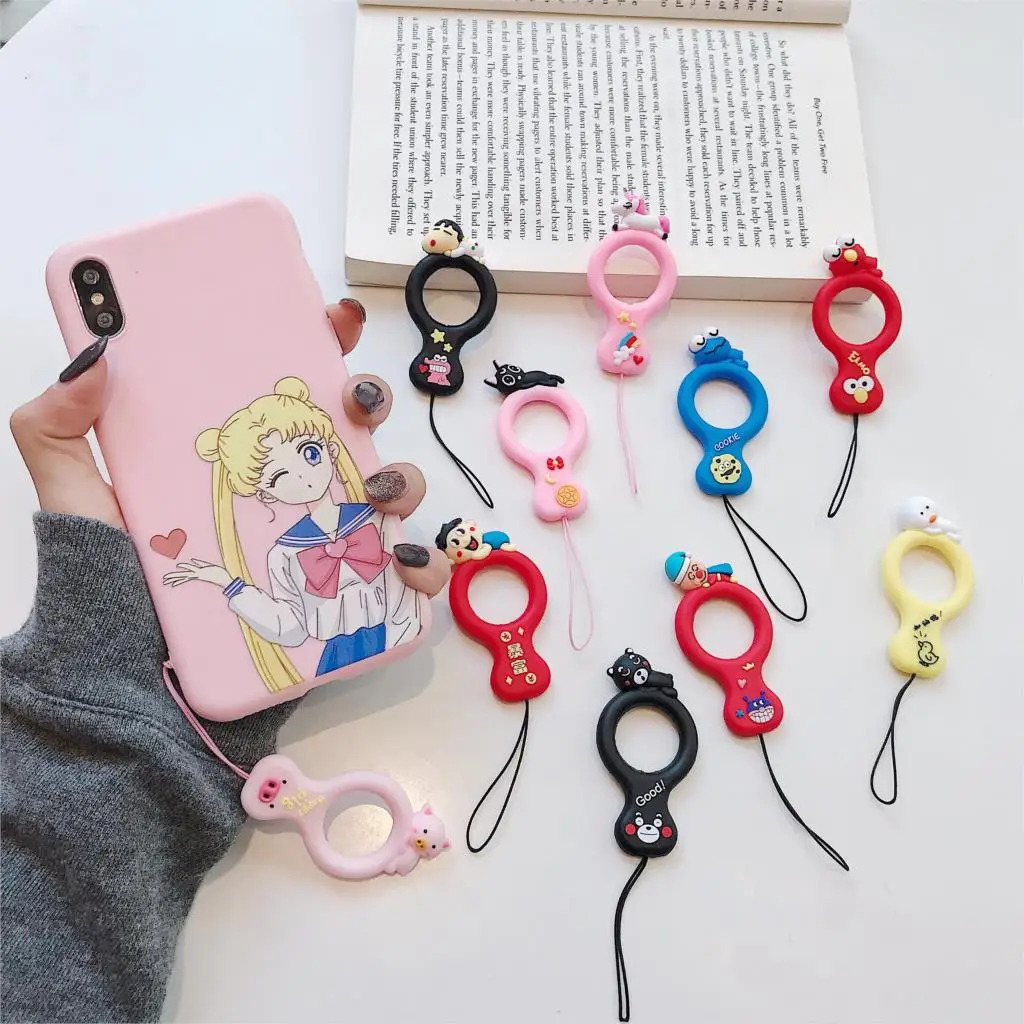 

Sesame Street Anpanman Unicorn Crayon Shinchan Pattern Finger Ring Strap Phone Lanyard Silicone Short Rope for keys USB holder
