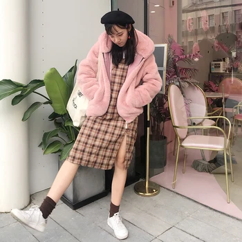 

2018 autumn and winter cute hooded rabbit ears thick coat imitation Rex Rabbit Fur fur coat female