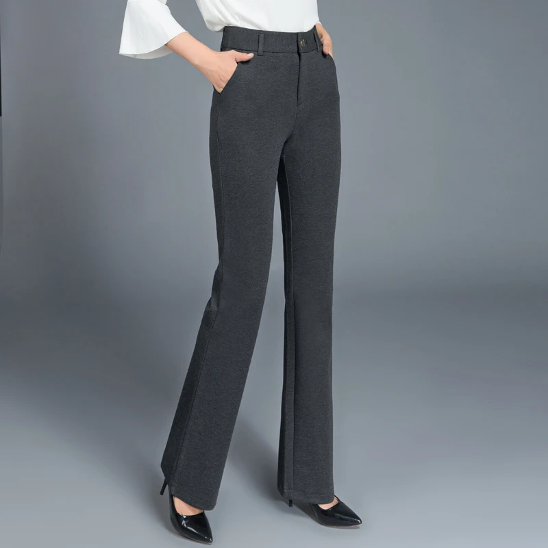 

FLare pants for women plus size 4 colour black blue brown gray full length high waist autumn spring casual trousers nbe0701