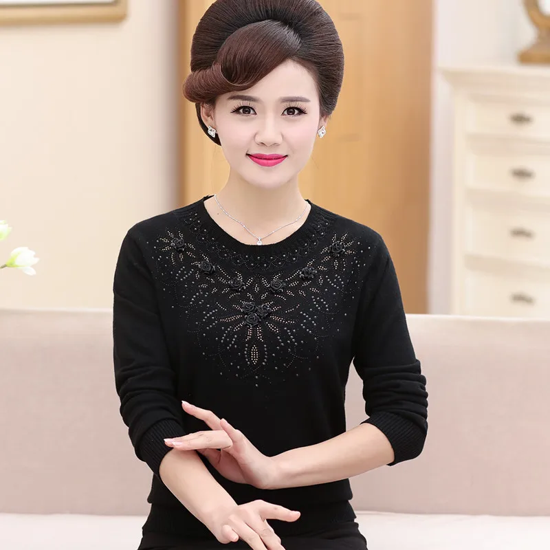 Najtaniej W średnim wieku damskie zimowe swetry swetry Plus rozmiar 4XL zagęszczony ciepły najniższy O neck sweter z wełny sukienka dla matki topy W105