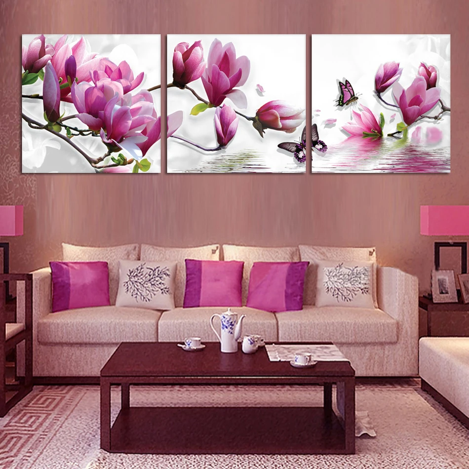 

SVITY Nordic Pink Orchid Flower Painting Modern Minimalism Wall Poster For Living Room Decor Art Modular Painting 3Pcs/Set