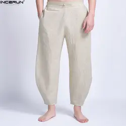 INCERUN хип-хоп 5XL хлопок Для мужчин широкие ноги брюки прямые мешковатые шаровары ботильоны-Длина однотонные брюки джоггеры Pantalones Anchos Hombre