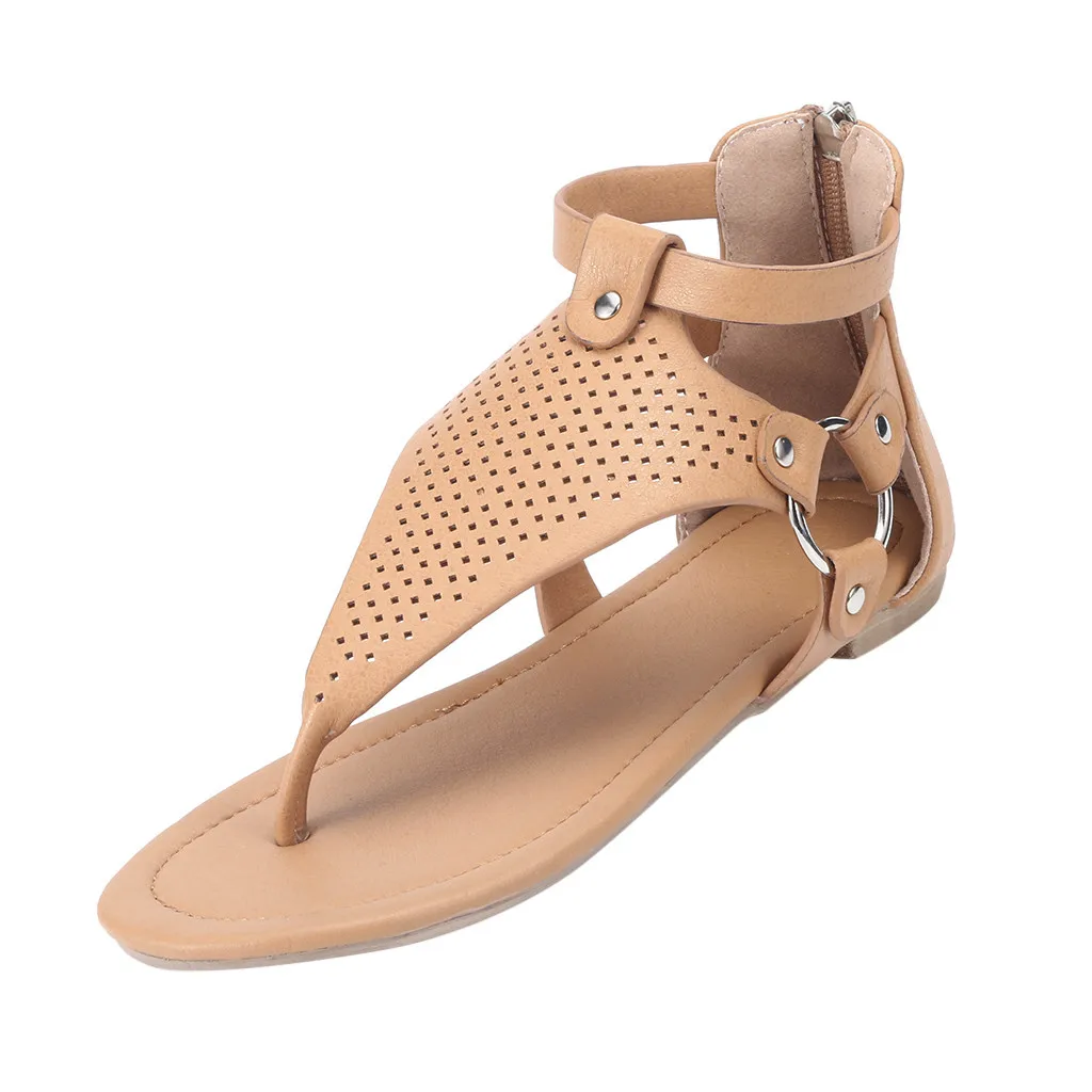 Для женщин Повседневное в римском стиле; открытые босоножки с замком сандалии обувь на плоской подошве модные круглые удобные, однотонного цвета сандалии 7 марта