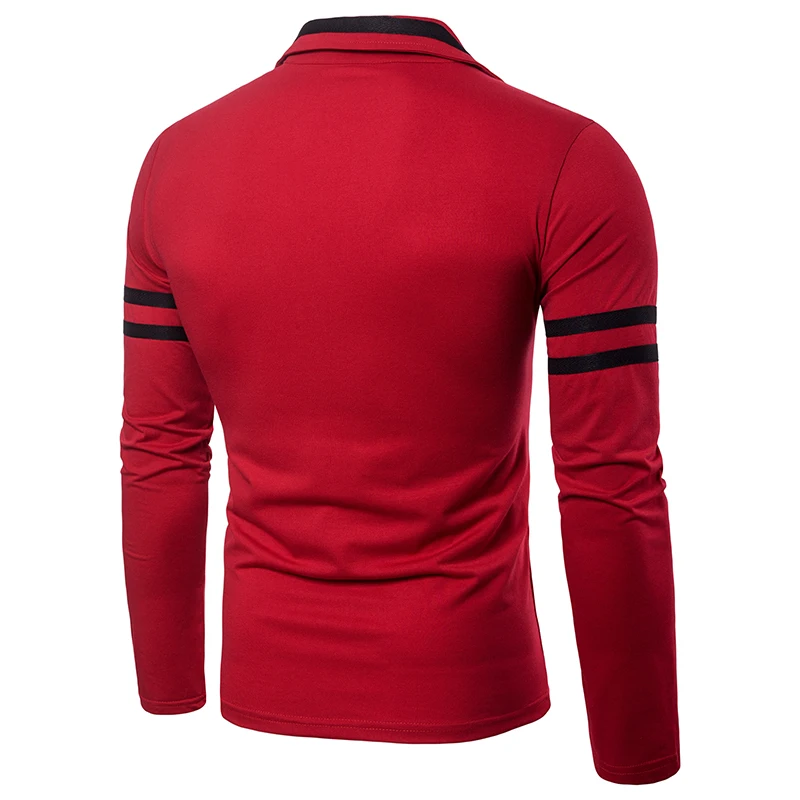 Solid V-Neck Men's Long Sleeve Polo Shirt Autumn Casual Sporting Shirt Tops Fashion Men Clothing Slim Fit Polos EU Size