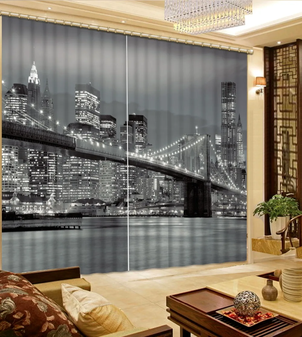 

customize 3d blackout curtains Night view of urban architecture curtains for living room kitchen curtains modern curtains