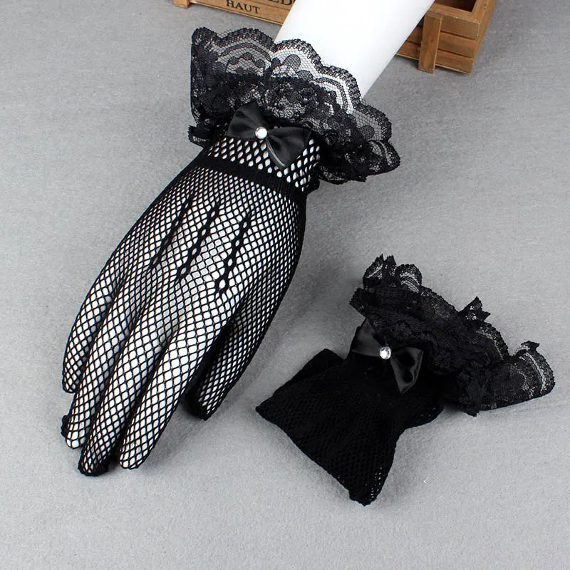 Fashion Sexy Summer Female Full Finger Sunscreen Short Lace Gloves Women Driving Spider Web Pattern Sun Anti-UV Black Gloves C48 - Цвет: C46 Black