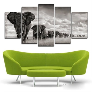

Artryst Wall Art Posters Modular Frame HD Printed Pictures 5 Pieces Home Decor Elephant Walking On The Grassland Canvas Painting