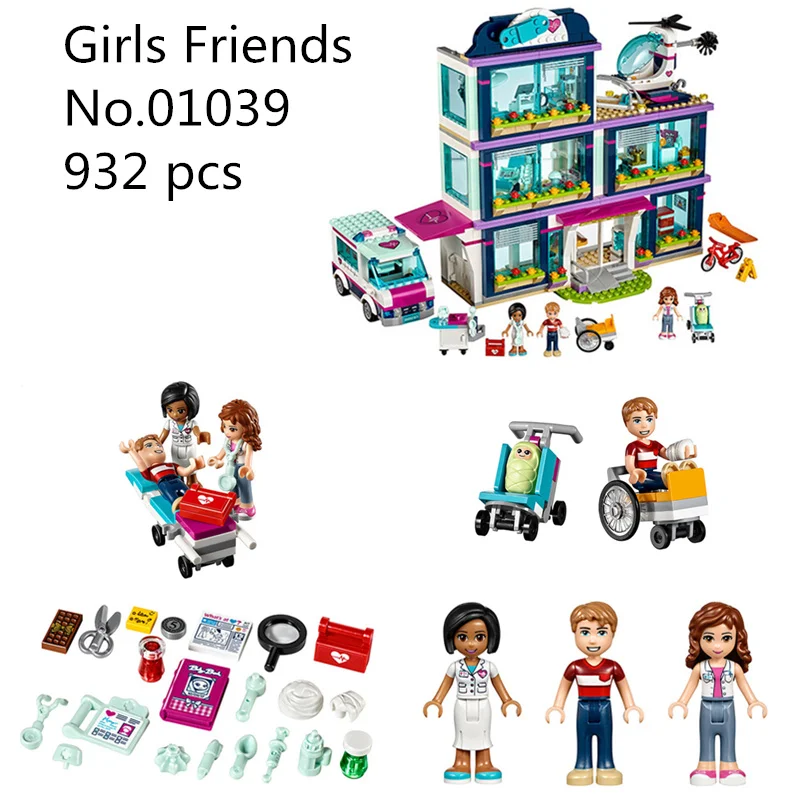 

CX 01039 932 pcs Model building kits Compatible with Lego 41318 Friends Heartlake Hospital Ambulance Block Set Olivia Girls Toy