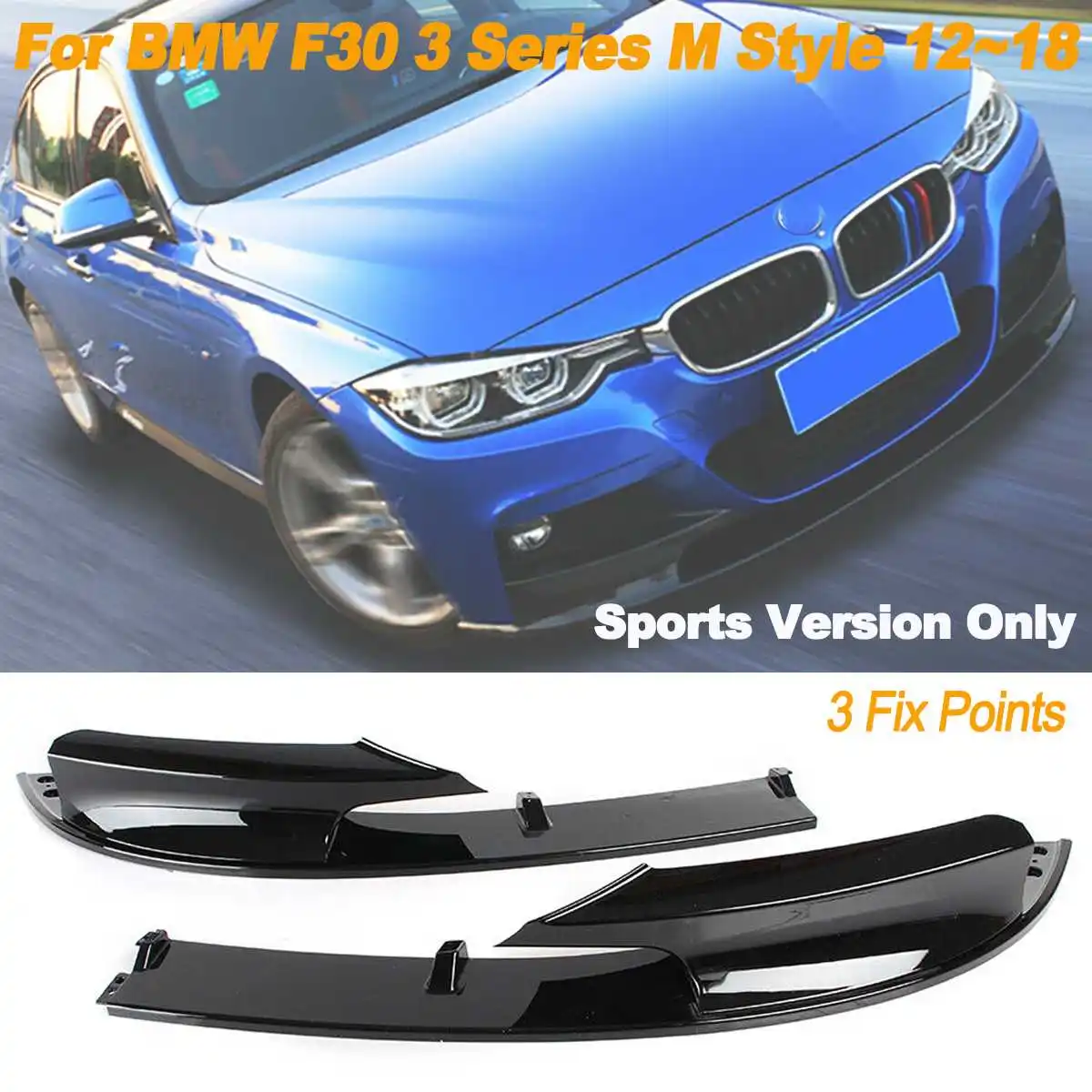 1 par negro brillante cubierta de parachoques frente de labio F30 para BMW Serie 3 M 2012-2018 ABS parachoques sólo para versión deportiva estilo de coche