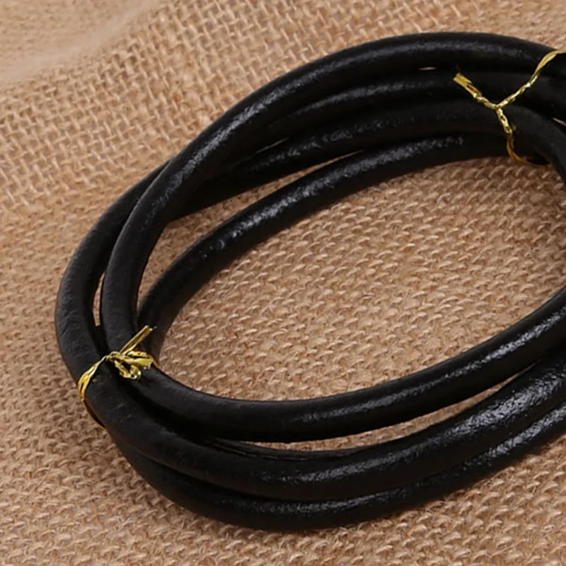 

6mm 1m/lot Black Round Shape Genuine Leather Rope String Cord Jewelry For Necklace Making DIY