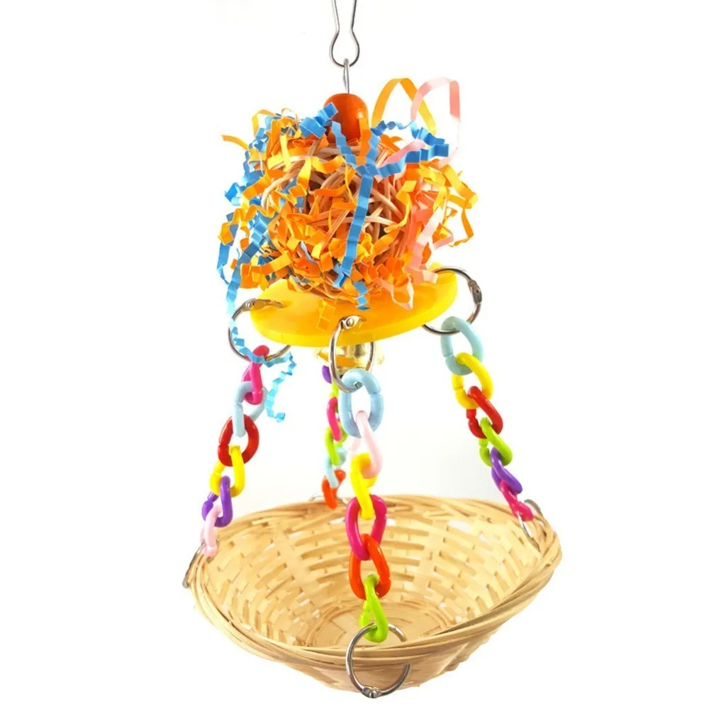 15CM Bird Natural Rattan Nest Hanging Basket Swing Parrot bird chew