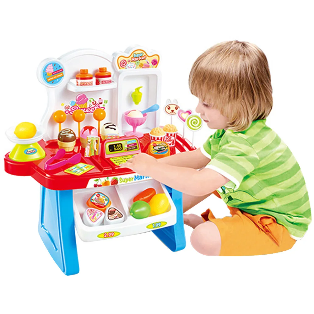  34PCS Kids Supermarket Pretend Play Toys Mini Supermarket Cashier Desk POS Toys Set for Children Ed