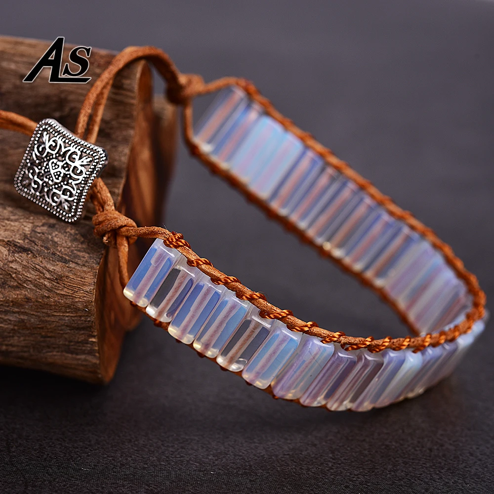 Asingeloowhite Опаловый кожаный браслет и браслет для женщин и мужчин модные ювелирные изделия бохо Йога Шарм в виде чакры браслет подарок