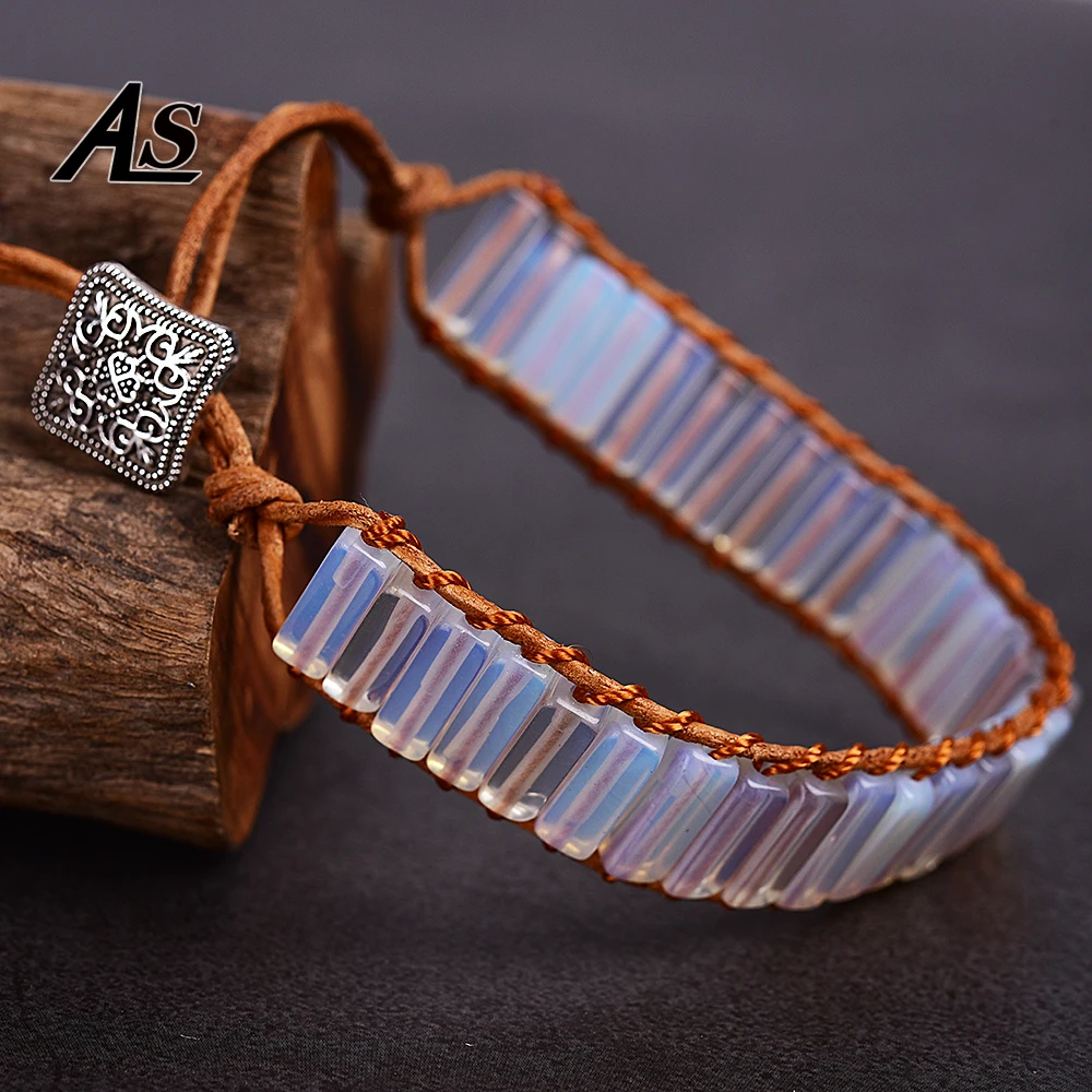 

Asingeloowhite Opal Leather Wrap Bracelet & Bangle Women Men Fashion Jewelry Boho Yoga Chakra Charm Bracelet Gift