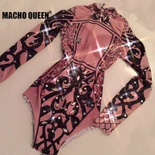 Драг королевы костюмы Стразы блестящие боди с имитацией обнаженного тела кристалл комбинезон люкс сценическое Carnaval певица одежда знаменитостей