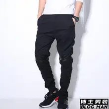 28-37! Мужская одежда, весенние черные повседневные штаны, мужские лоскутные плиссированные тонкие длинные шаровары, костюмы певицы