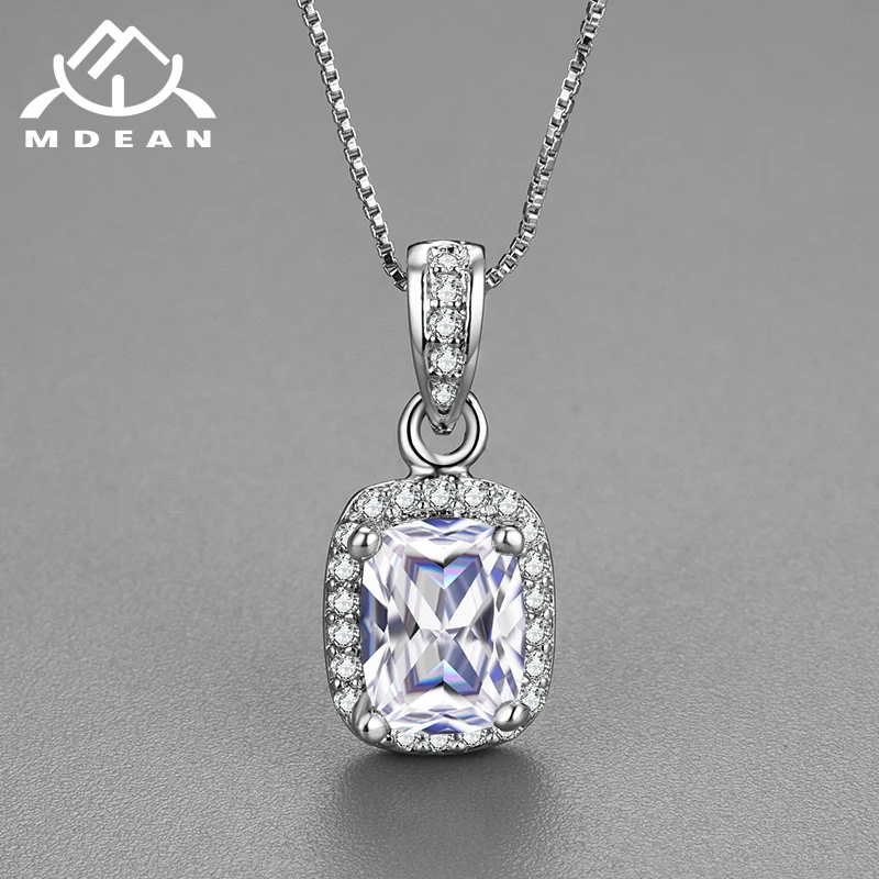 

MDEAN Vintage Wedding Pendant for Women Wedding White Gold Color Square AAA Zircon Jewelry Accessories for Girl Necklace D316