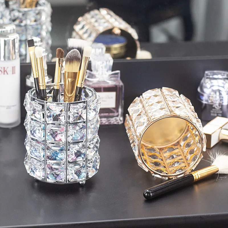 Preise Luxus Kristall Metall Make Up Pinsel Lagerung Rohr Augenbraue Bleistift Kosmetische Stifte Make Up Organizer Perle Kristall Schmuck Lagerung Box