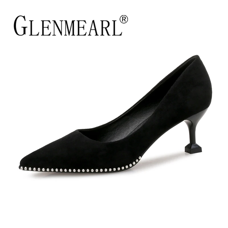 Genuine Leather Black Shoes Women High Heels Brand Woman Pumps Concise String Bead Thin Heels Dress Shoes Female Pointed Toe 45 mary janes shoes woman genuine leather strange style women heels pumps pointed toe shoes string bead spring autumn women shoes