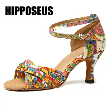 

Latin Dance Shoes Flower Cross Straps Women Ladies Girls Kids Ballroom Dance Shoes Salsa Tango Dance Shoes 6/7.5/8.5/10cm Heels