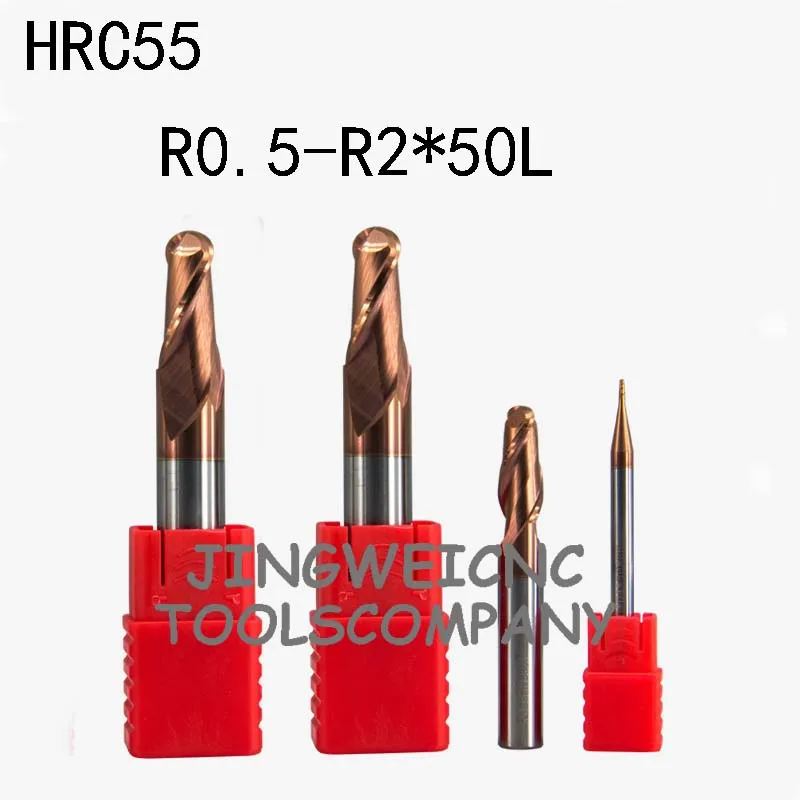 HRC55 Вольфрам твердосплавный шарик концевых R0.5 R0.75 R1.0 R1.25 r1.5 r1.75 R2.0 * 50mml