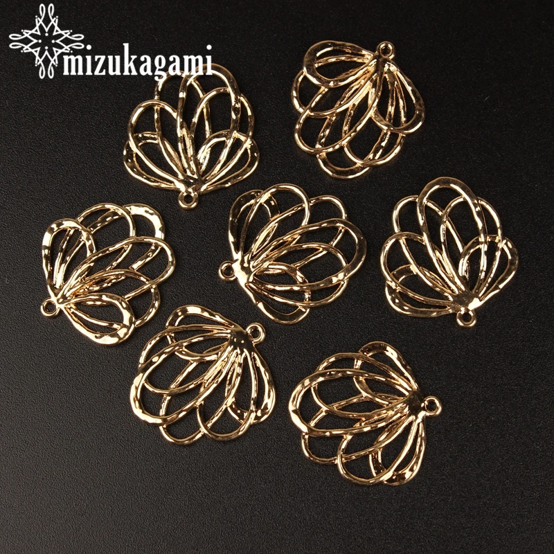 

28mm 10pcs/lot Gold Metal Zinc Alloy Charms Hollow Flowers Shape Charms Connector For Necklace Earrings Accessories