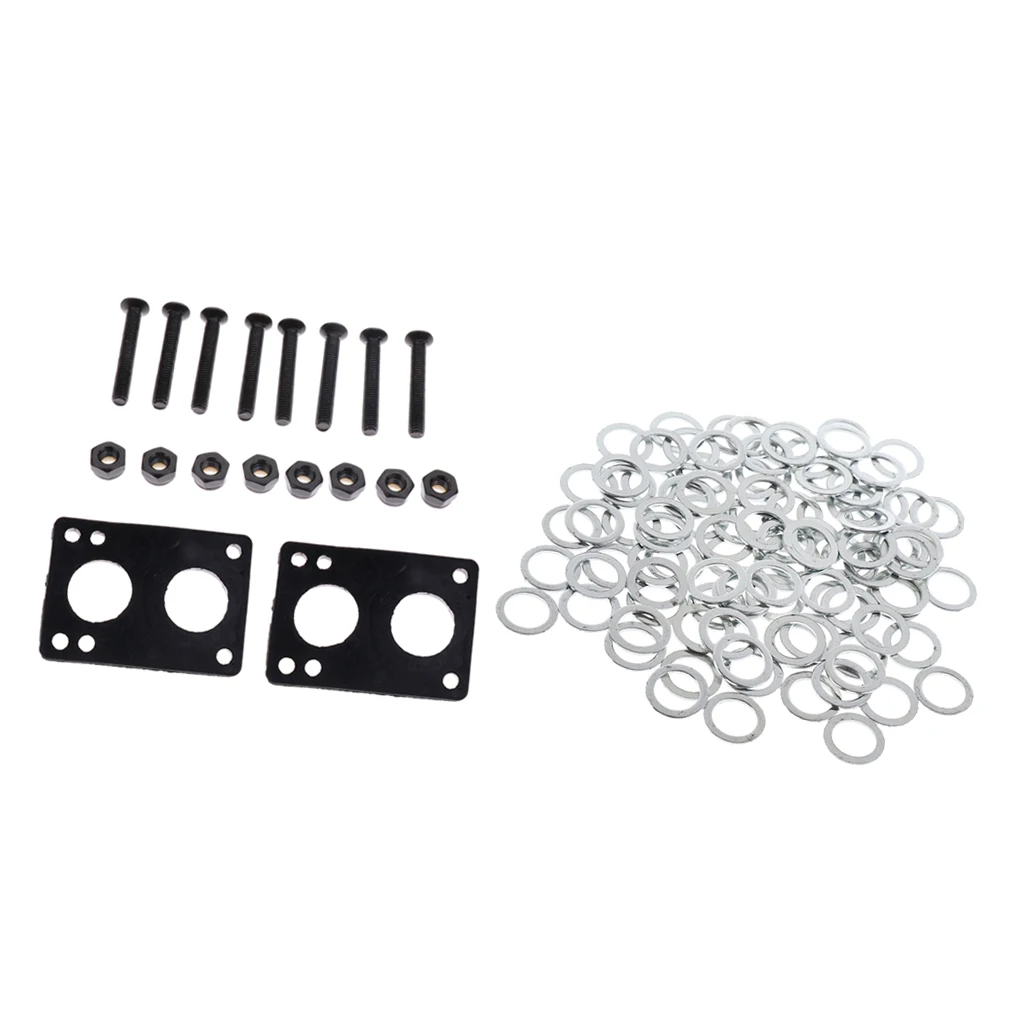 Skateboard Longboard Hardware Set Bearings Washers Speed Rings + 6mm Thick Rubber Risers Pads + Mounting Screws Bolts Nuts