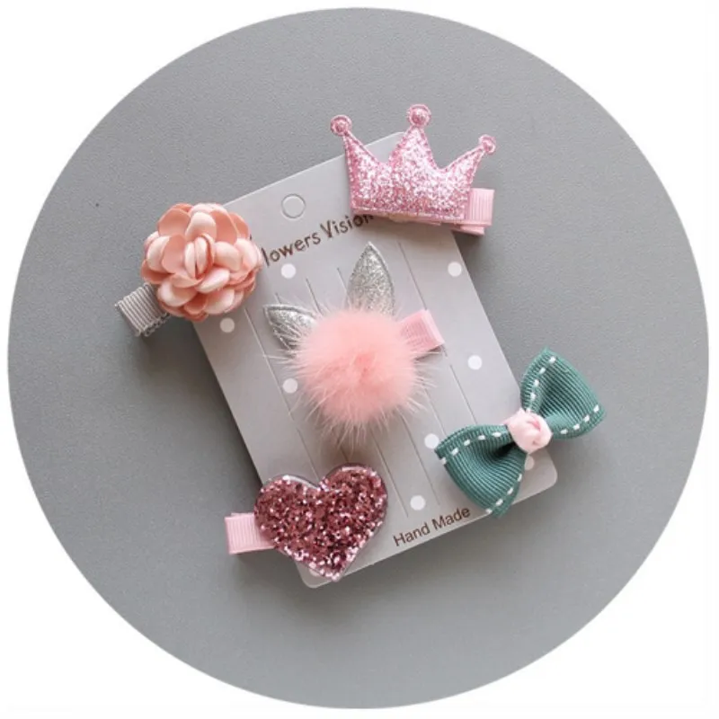 

2019 Newest Style Children Lovely 5 ​​Pieces Mixed Baby Of Kids Girls Hairpin Hair Clips Solid Floral Bow
