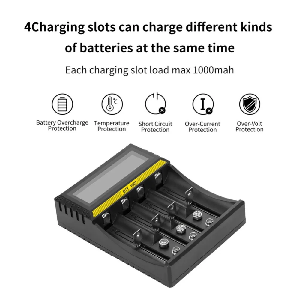 Многофункциональное зарядное устройство 4 слота Li-fe Ni-MH Ni-CD Смарт зарядное устройство для AA/AAA/18650/26650/6F22/16340/9 V батареи