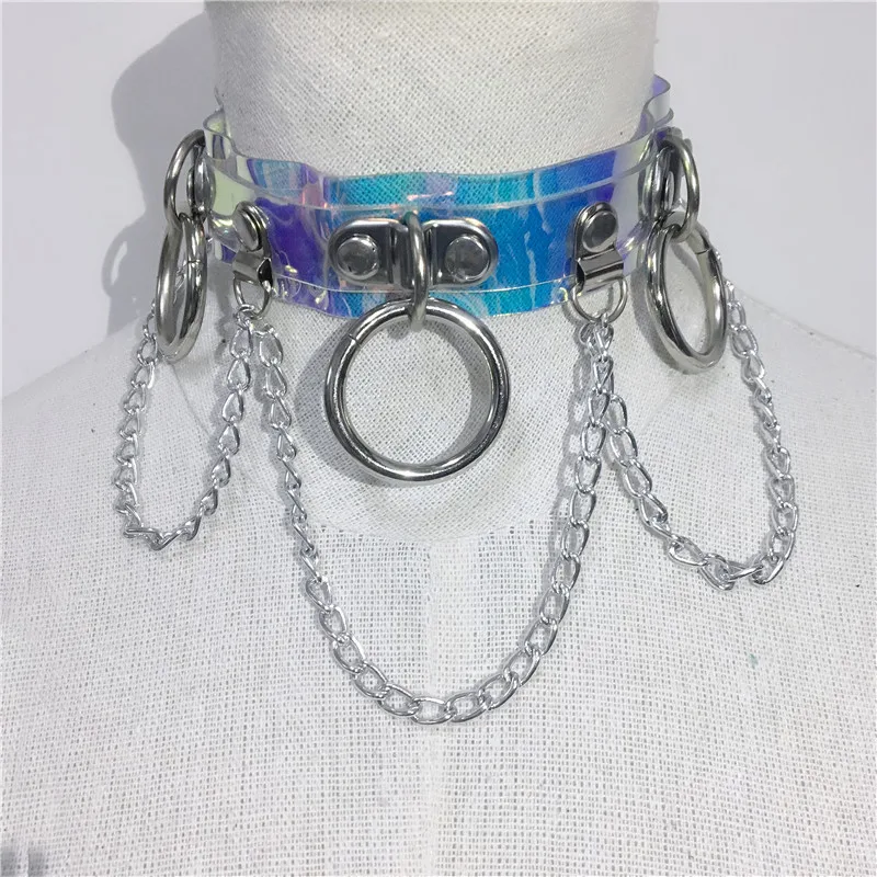 

Goth Shiny Laser PVC Choker Necklace Women Crystal Transparent Chokers Rave Festival Collar Party Club Necklace Jewelry Gift